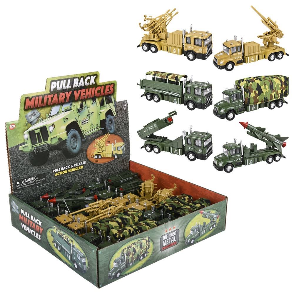 6" Die-Cast Pull Back Military Vehicles