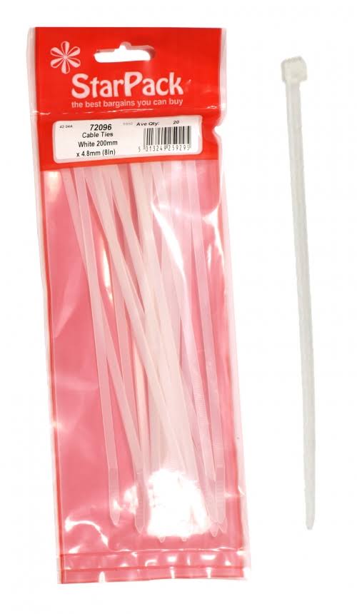 Starpack White Cable Ties 200mm 20 Pack