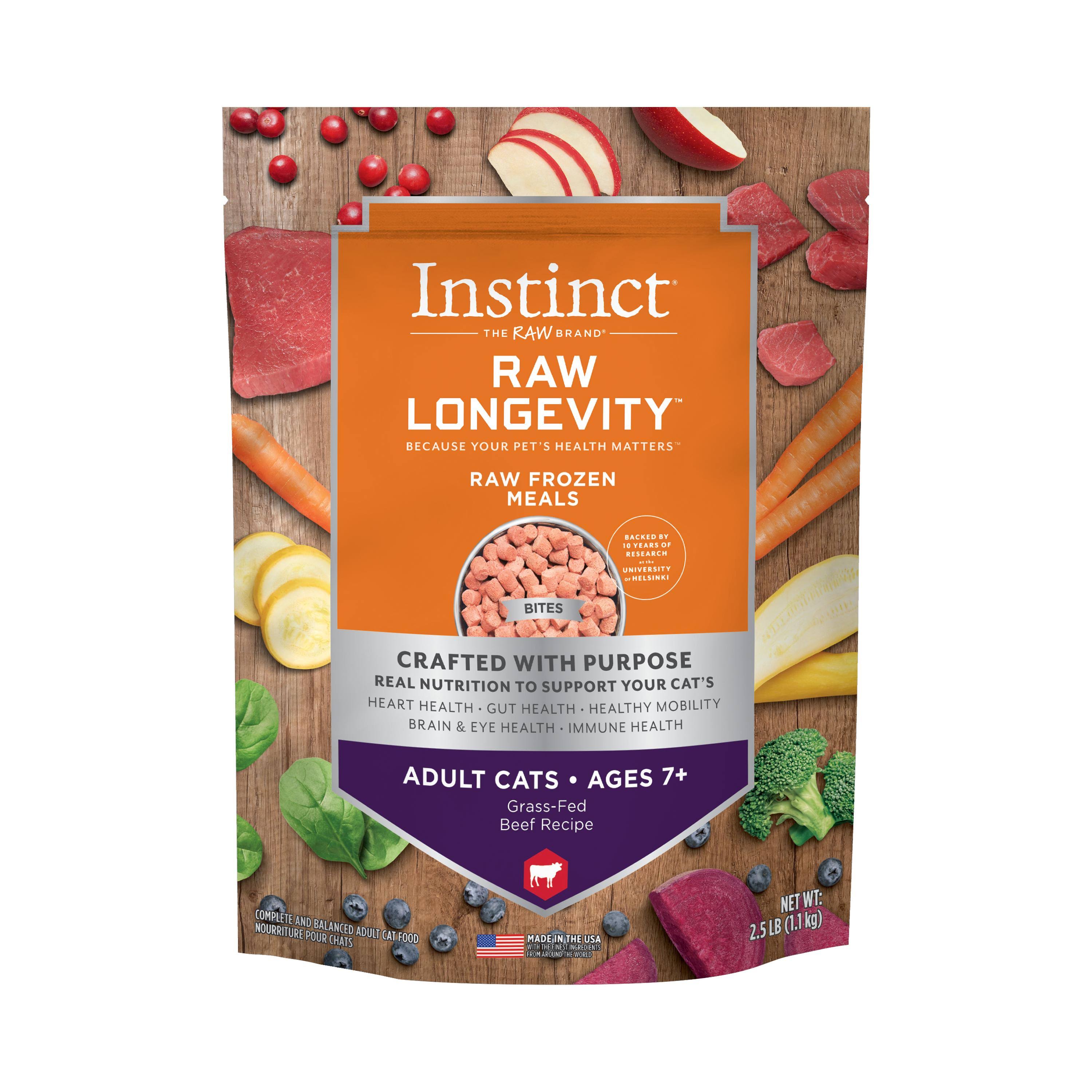 Instinct Raw Longevity Frozen Bites Grass-Fed Beef Recipe For Senior Cats 2.5 LB