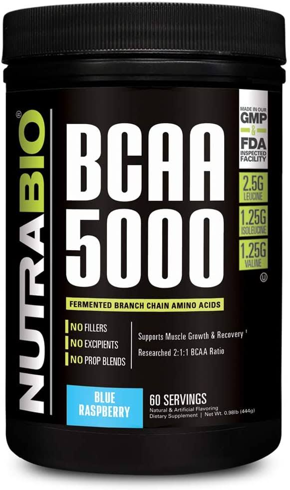 NutraBio BCAA 5000 Powder - 60 Servings (Blue Raspberry)