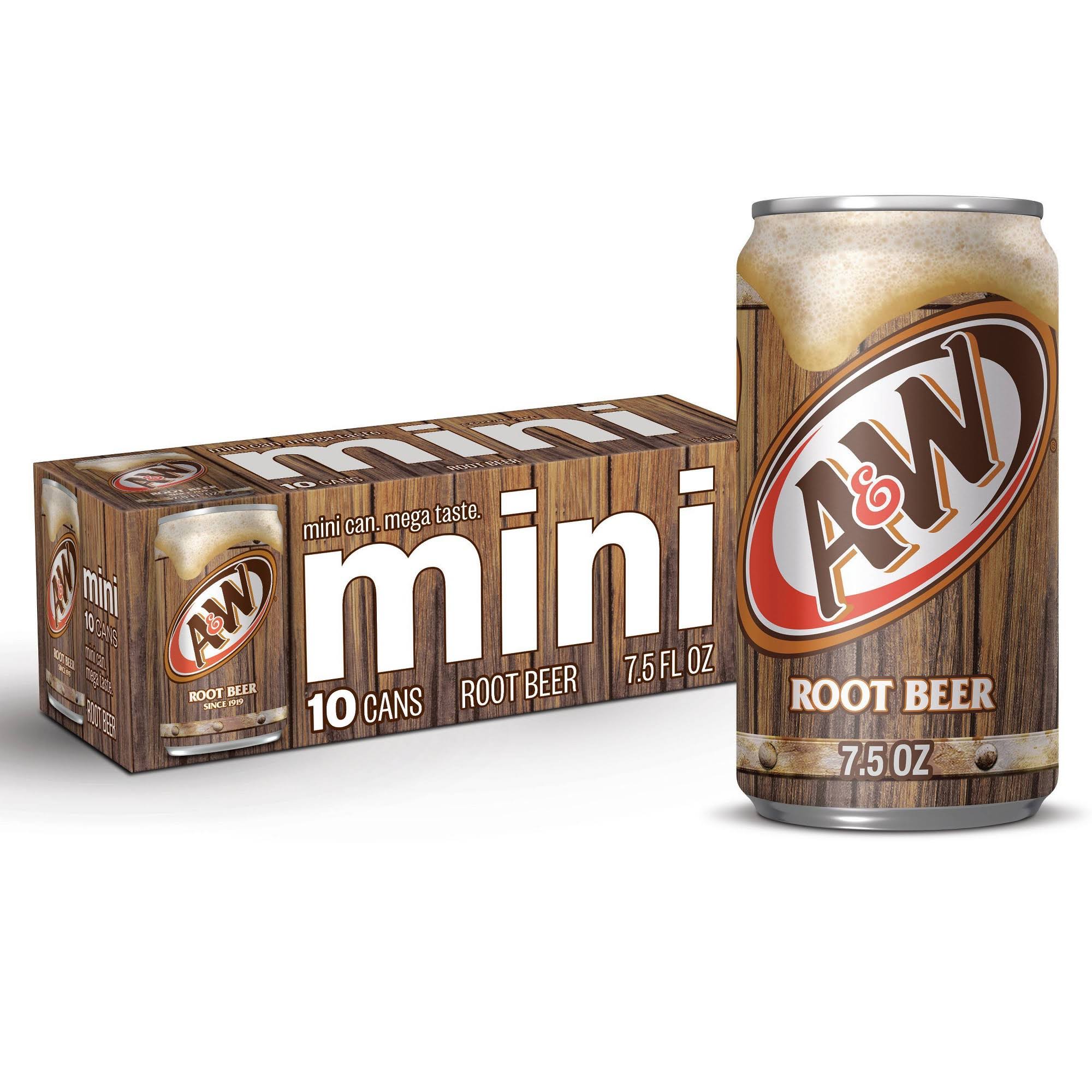 A&W Soda, Root Beer, Mini - 10 pack, 7.5 fl oz cans