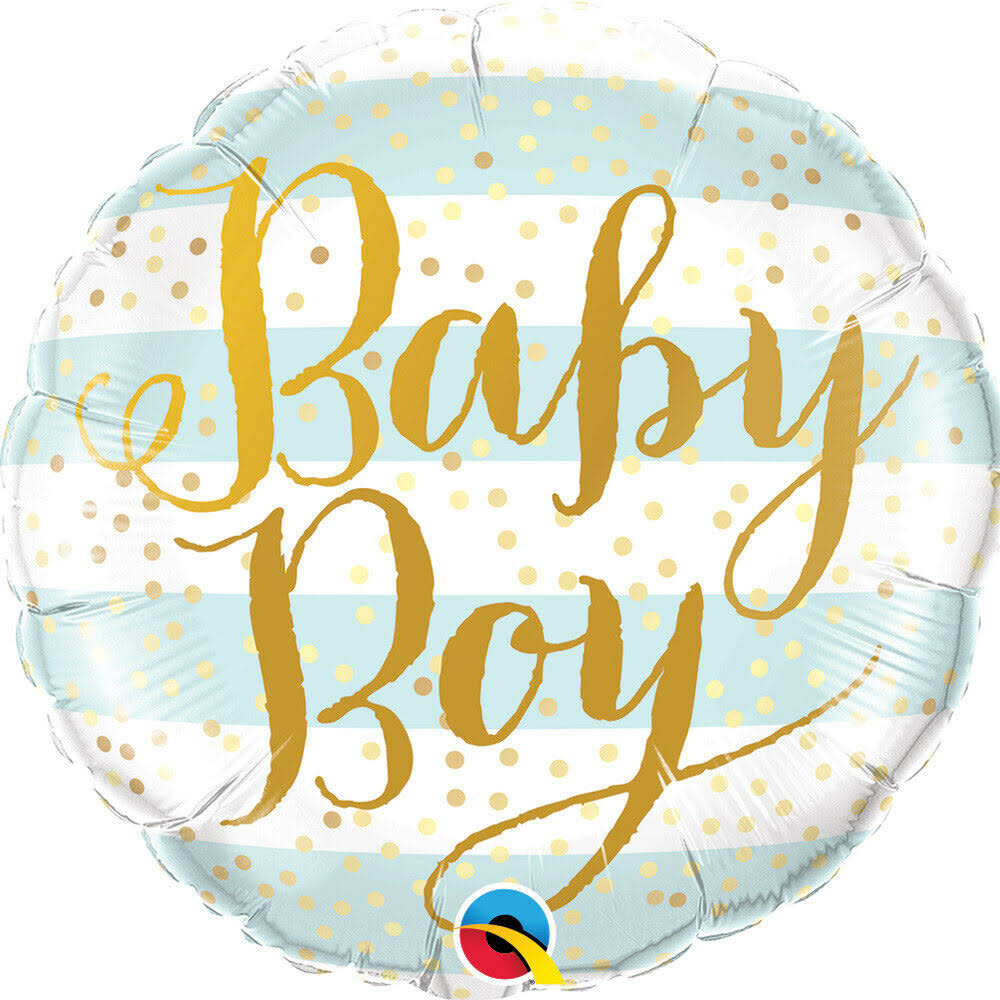 Qualatex Baby Boy Foil Balloon - Blue Stripes, 18"