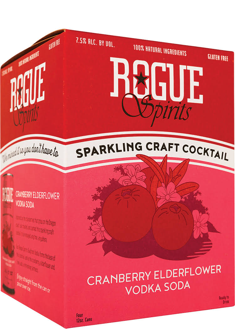 Rogue Vodka, Cranberry Elderflower, Soda, 4 Pack - 12 fl oz
