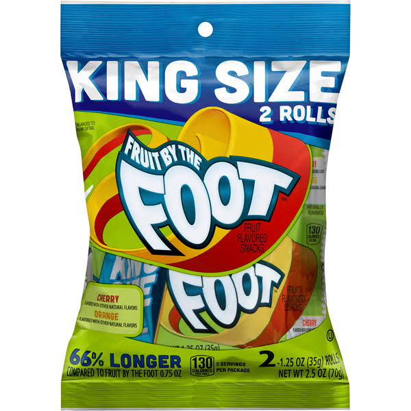 Fruit By The Foot Fruit Flavored Snacks, Cherry/Orange, King Size - 2 pack, 1.25 oz rolls