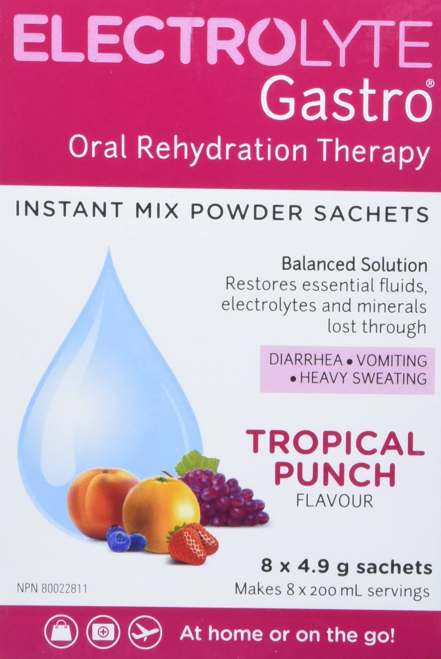 Electrolyte Gastro, Oral Rehydration Therapy, Powder packets Tropical, 8 X 4.9 gram