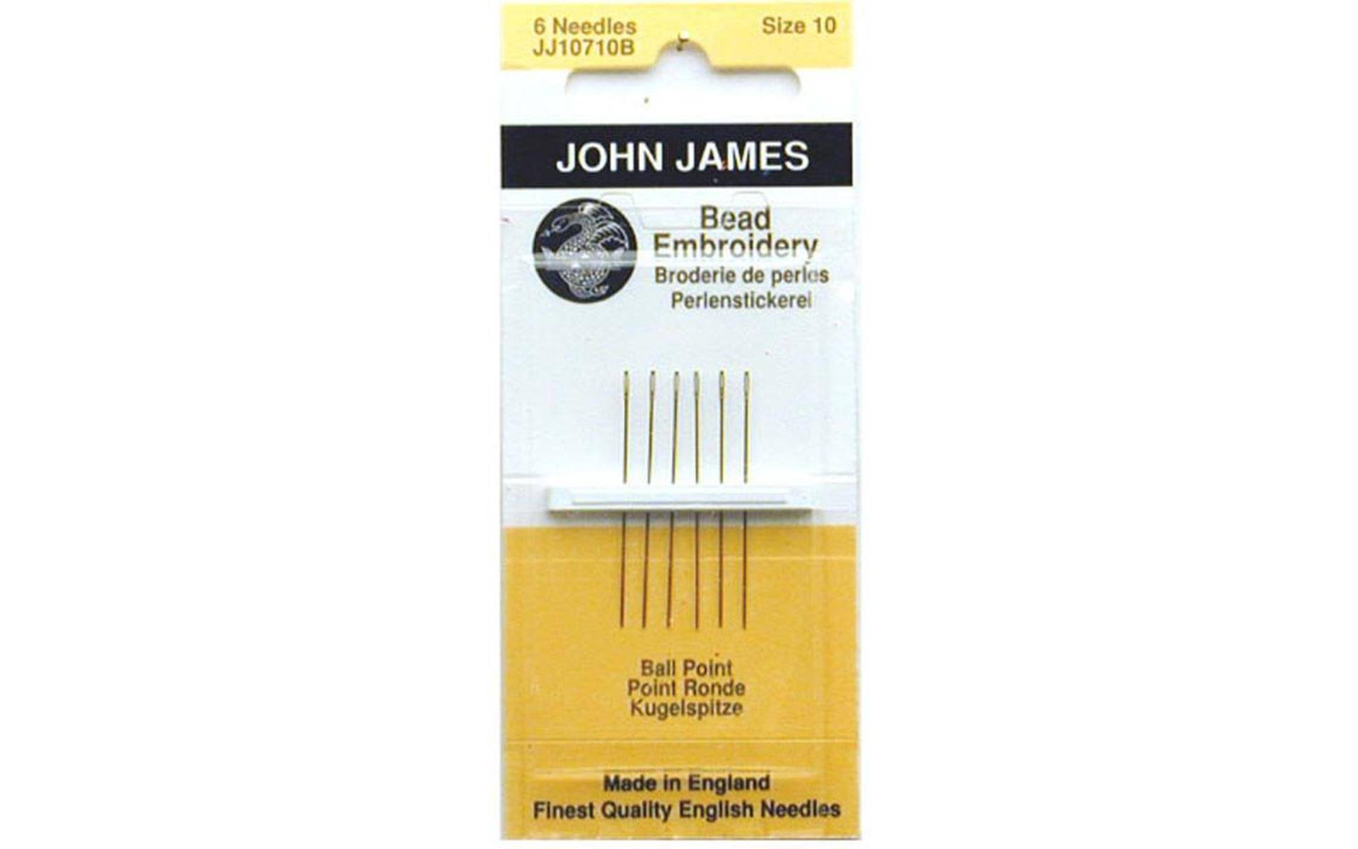 John James Ball Point Bead Embroidery Needles - Size 10, 6pcs
