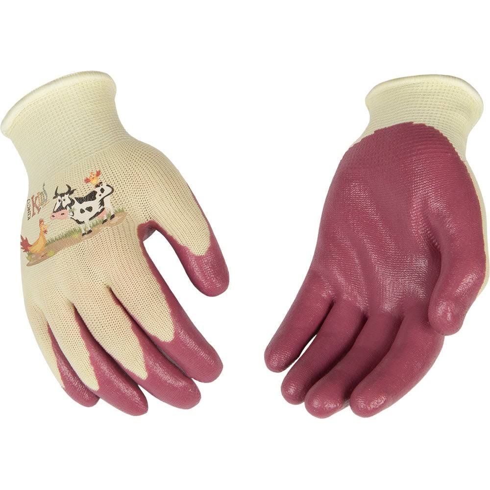 Kinco 1785W Small Light Pink and Lime Green Kids' Farm Friends Nylon Knit Shell Gloves