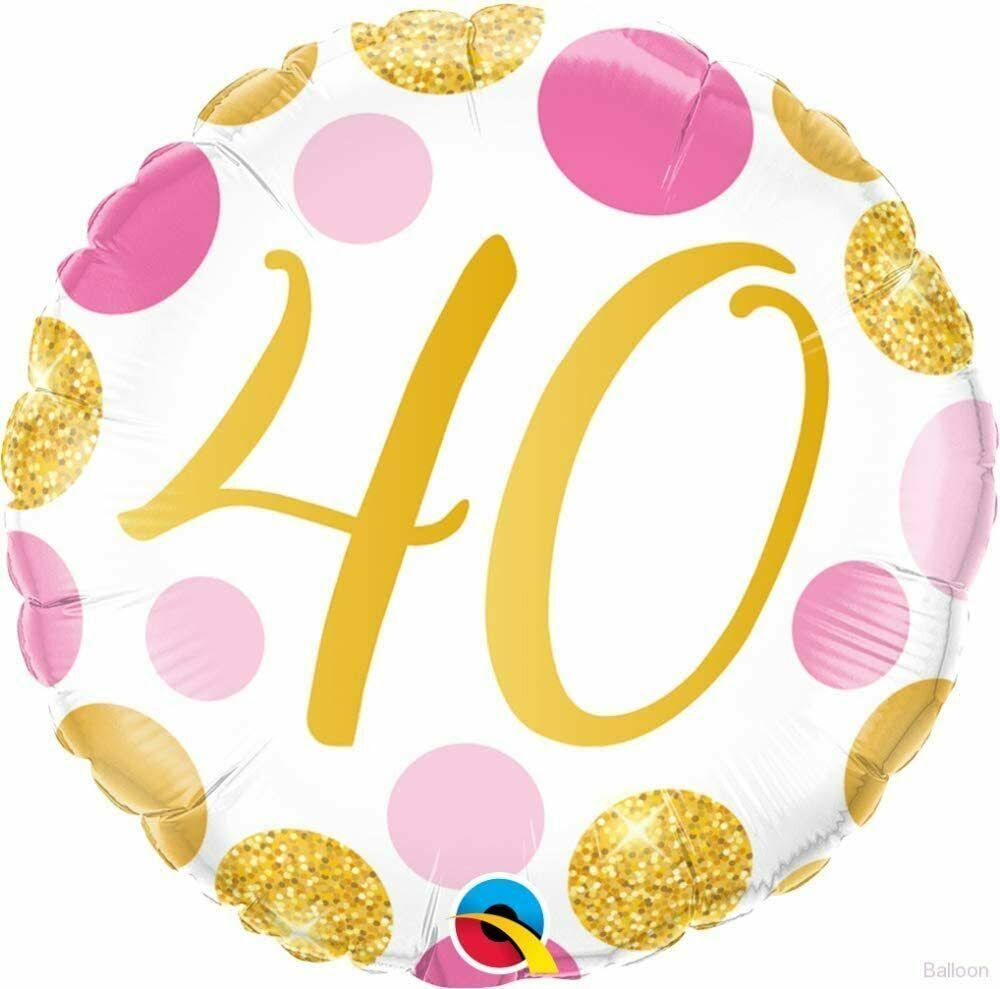 18" Foil Balloon Pink & Gold Dots - Age 40 40th Birthday