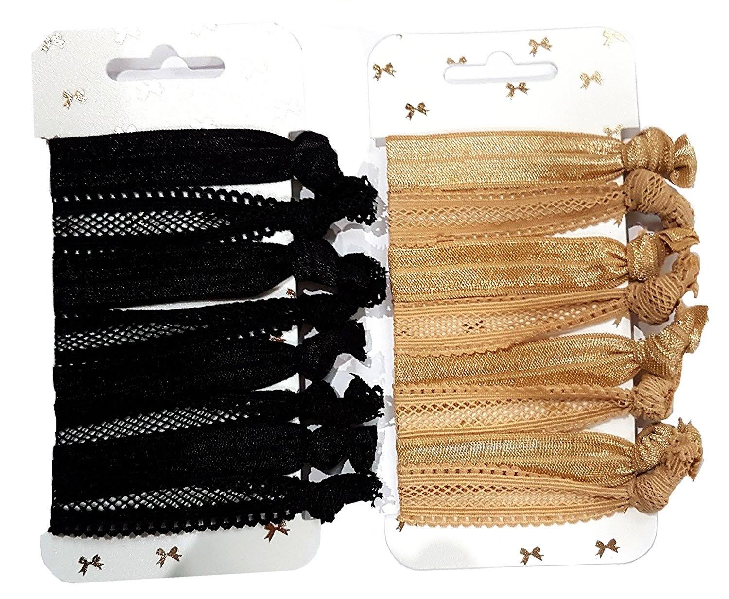 16 Blonde and Black No Snag Tied Ponytail Holders Elastic Hair Bands (2 Cards) | Haircare