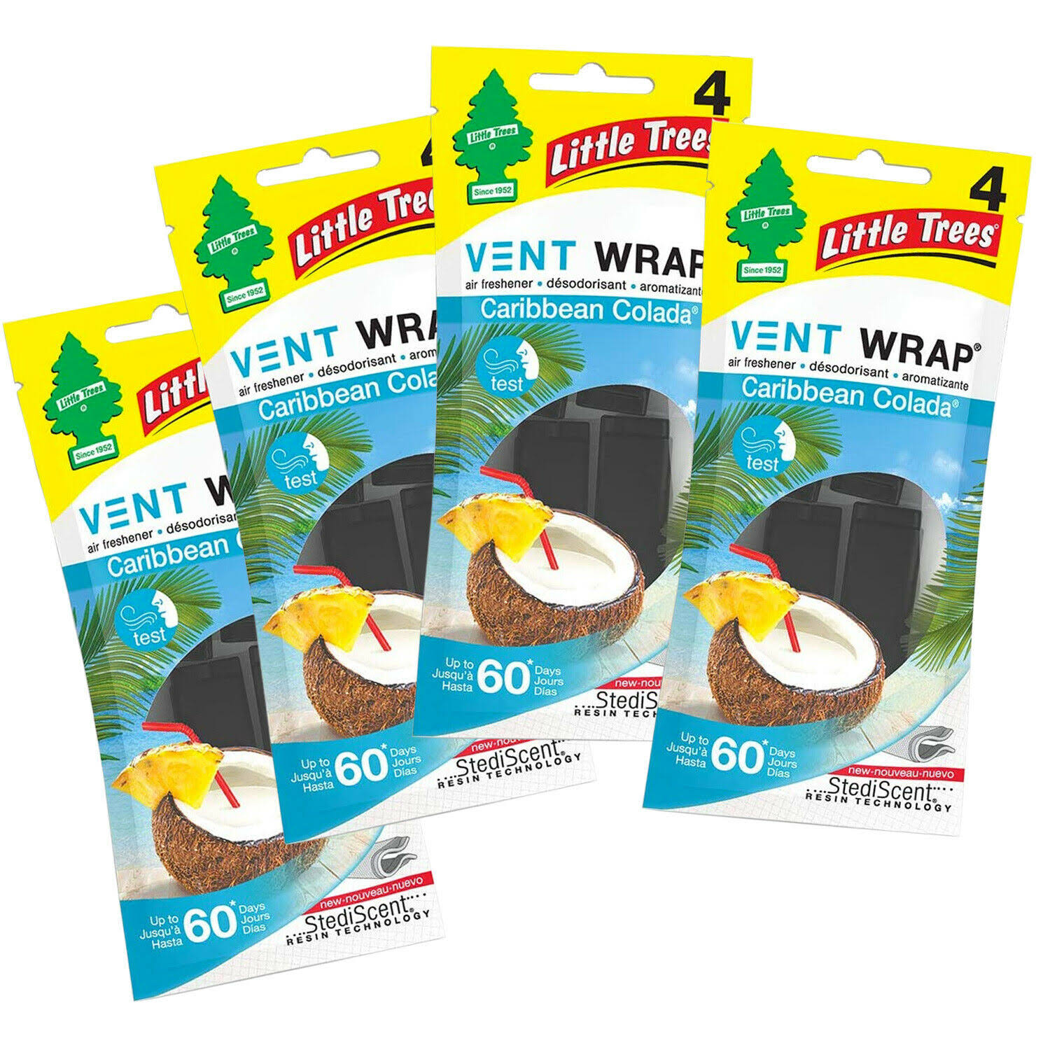 Little Trees Vent Wrap Air Freshener, Caribbean Colada, 4-Packs (4 Count)