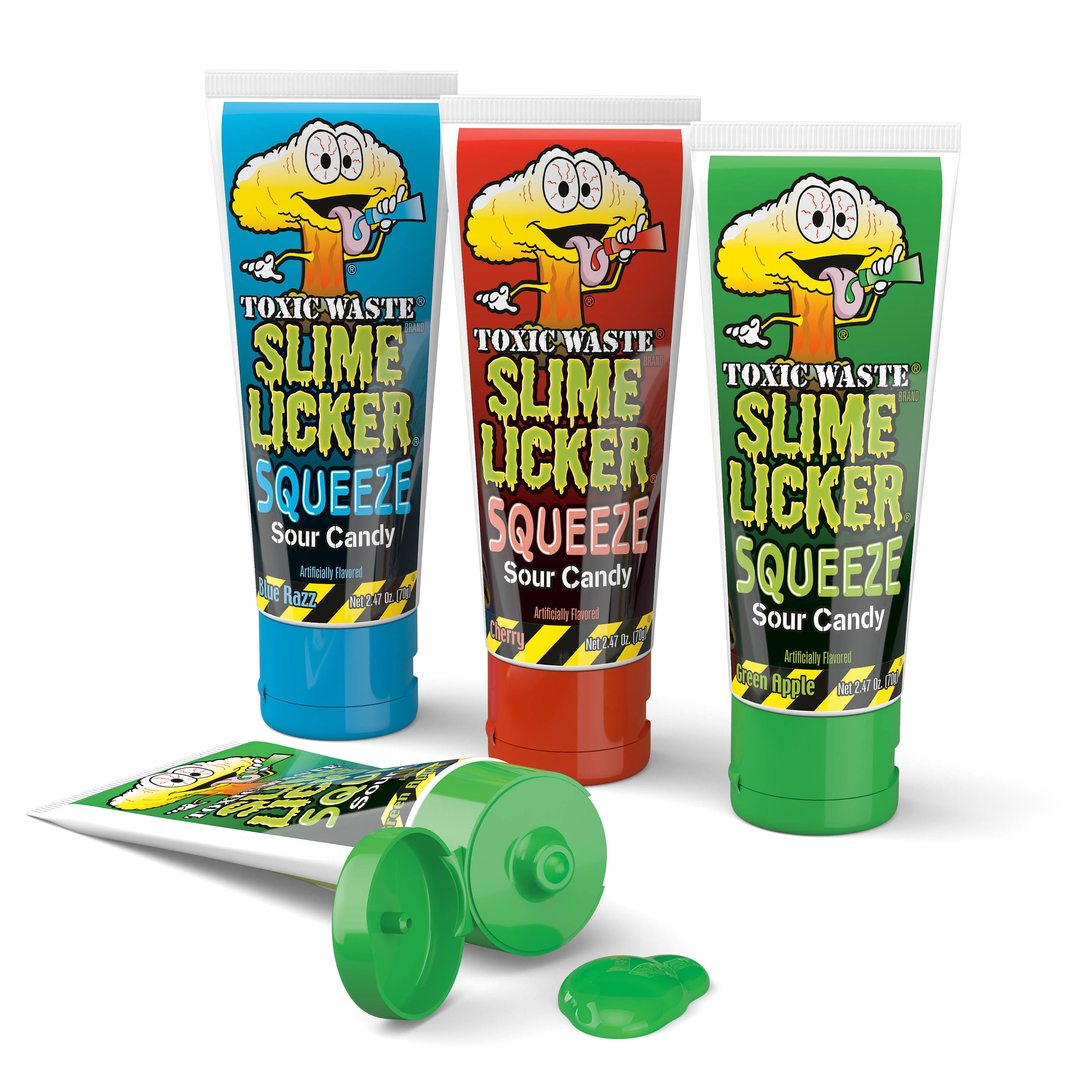Toxic Waste Slime Licker Squeeze Sour Candy | 12 Count Display with Blue Razz, Cherry, and Green Apple Flavors