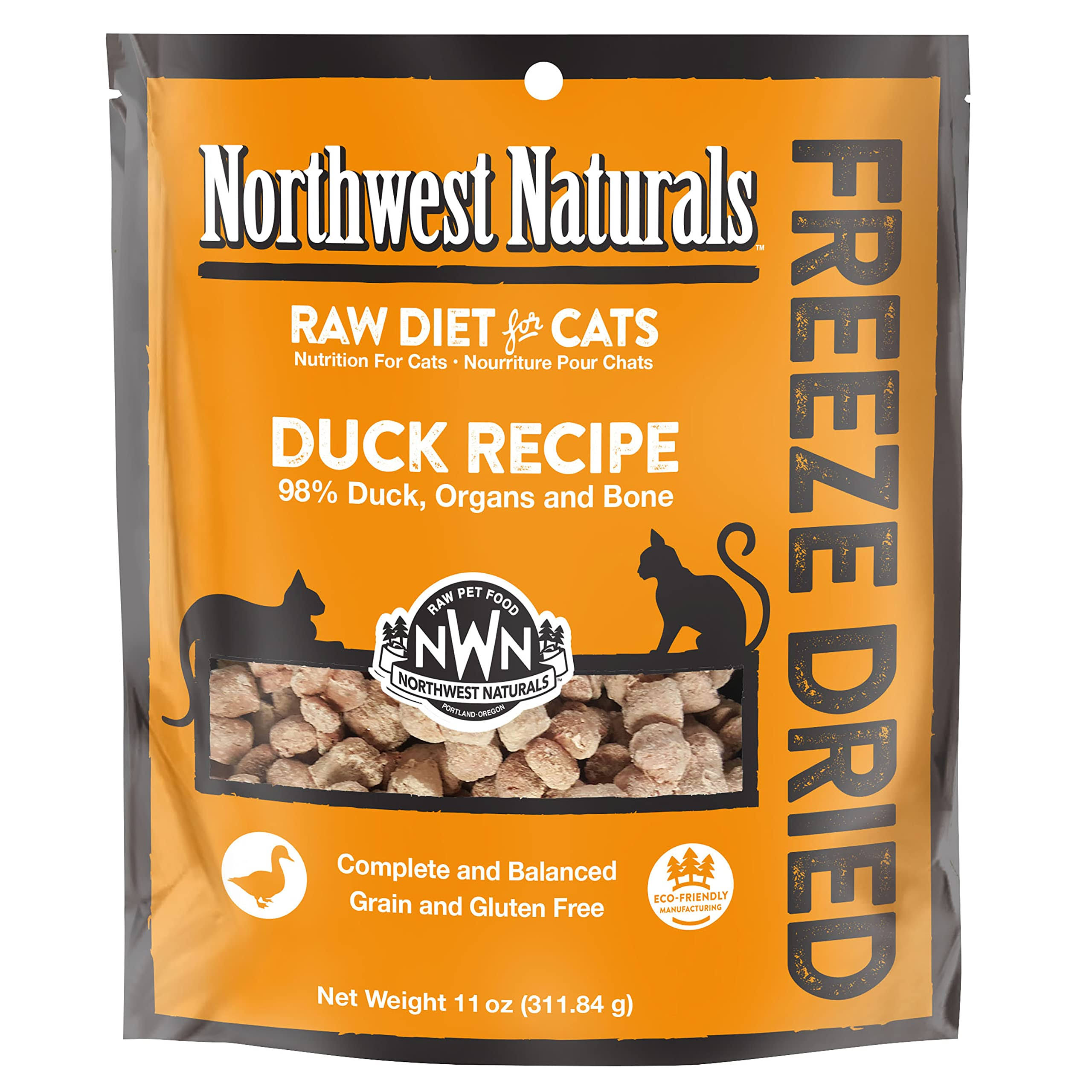 Northwest Naturals Freeze Dried Diet For Cats – Duck Cat Food – Grain-Free, Gluten-Free Pet Food, Cat Training Treats – 11 oz