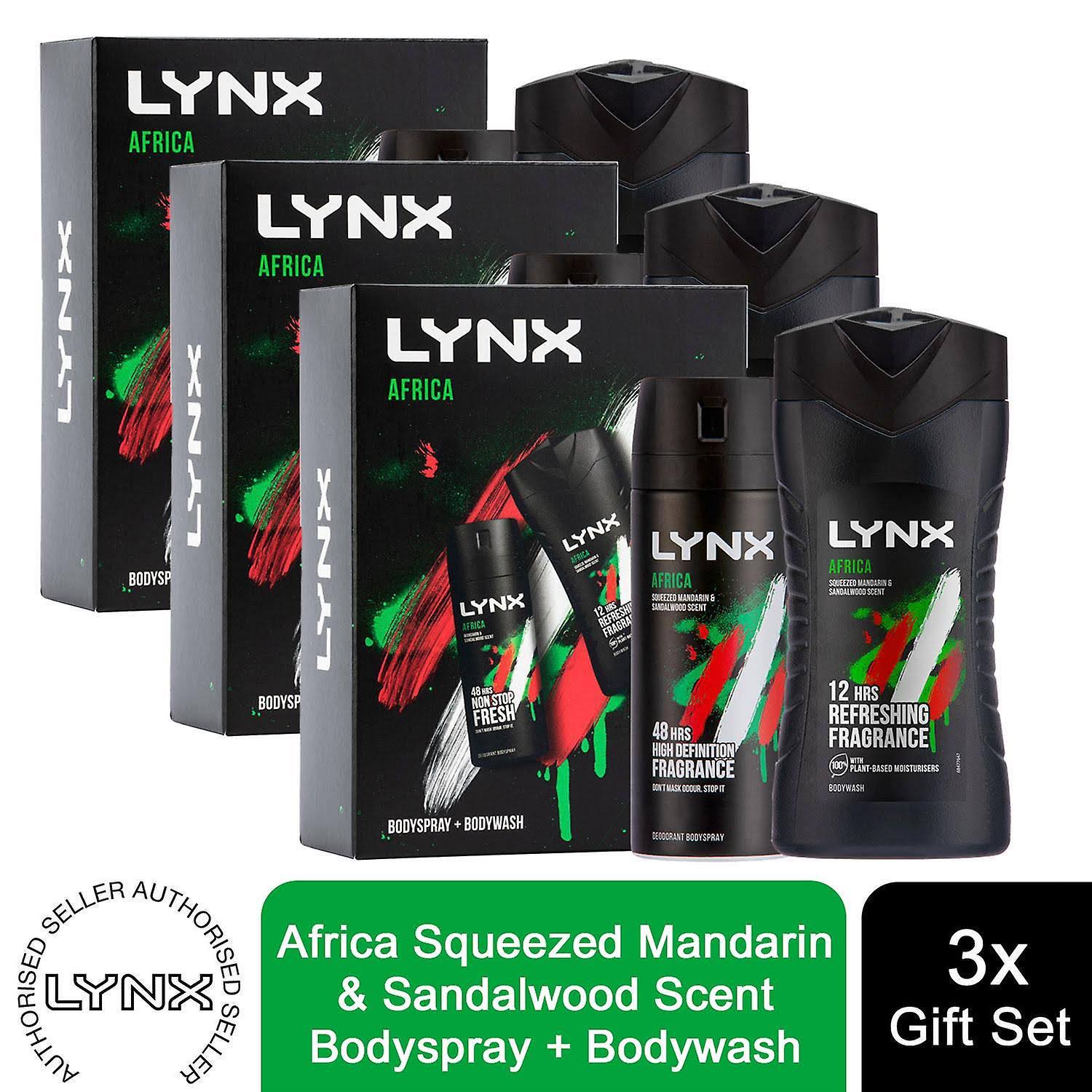 2x Lynx Africa Rock Duo Gift Set For Him, Body Spray 150ml & Body Wash 225ml Green