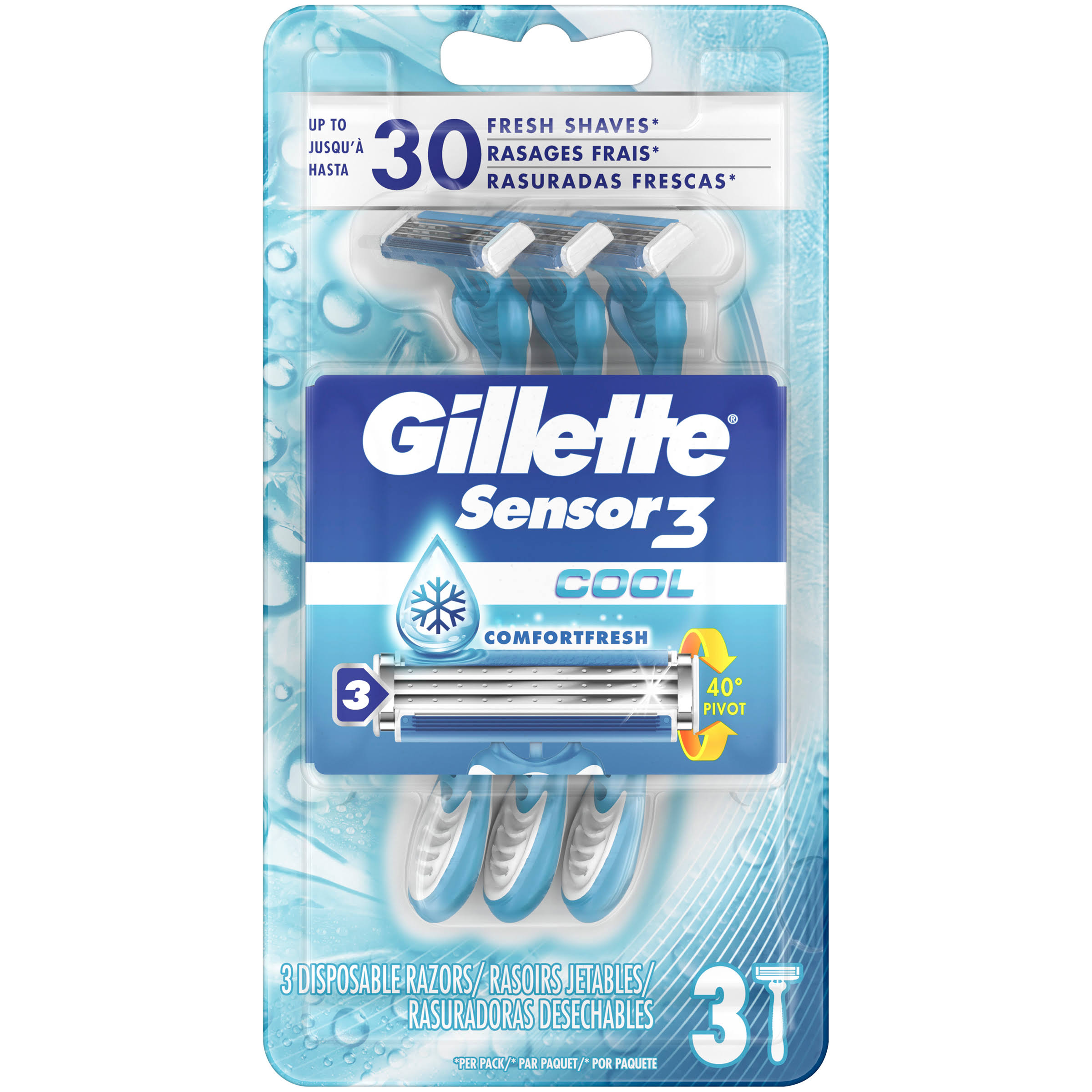 Gillette Sensor3 Cool Mens 3-bladed Disposable Razor - 3ct