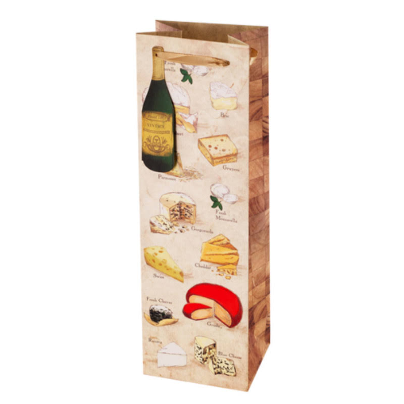 Revel Paper Say Cheese Illustrated Single Bottle Paper Wine Bag - Brown