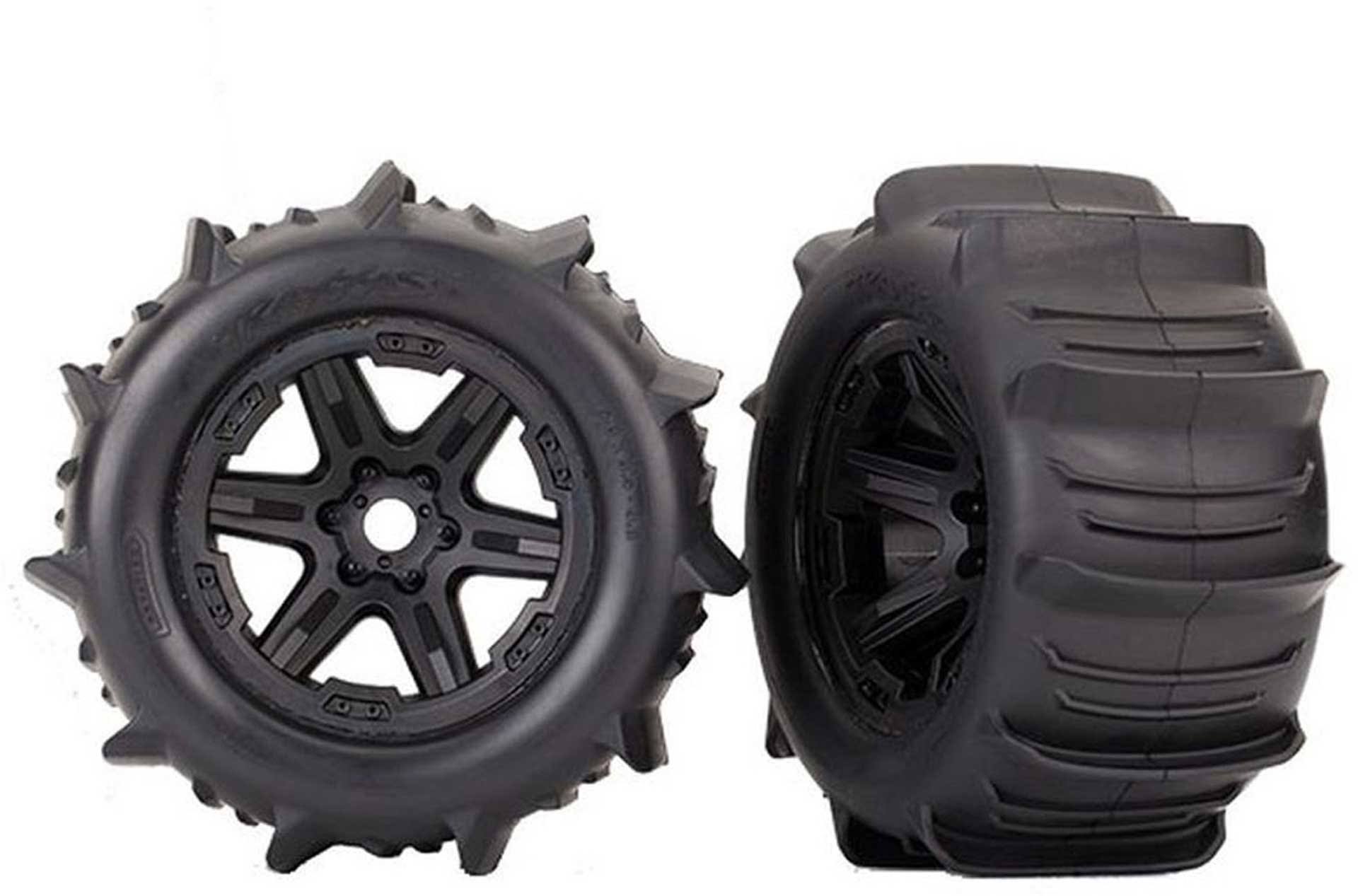 Traxxas Paddle Tyres Mounted Wheels - Black, 3.8", 2pcs