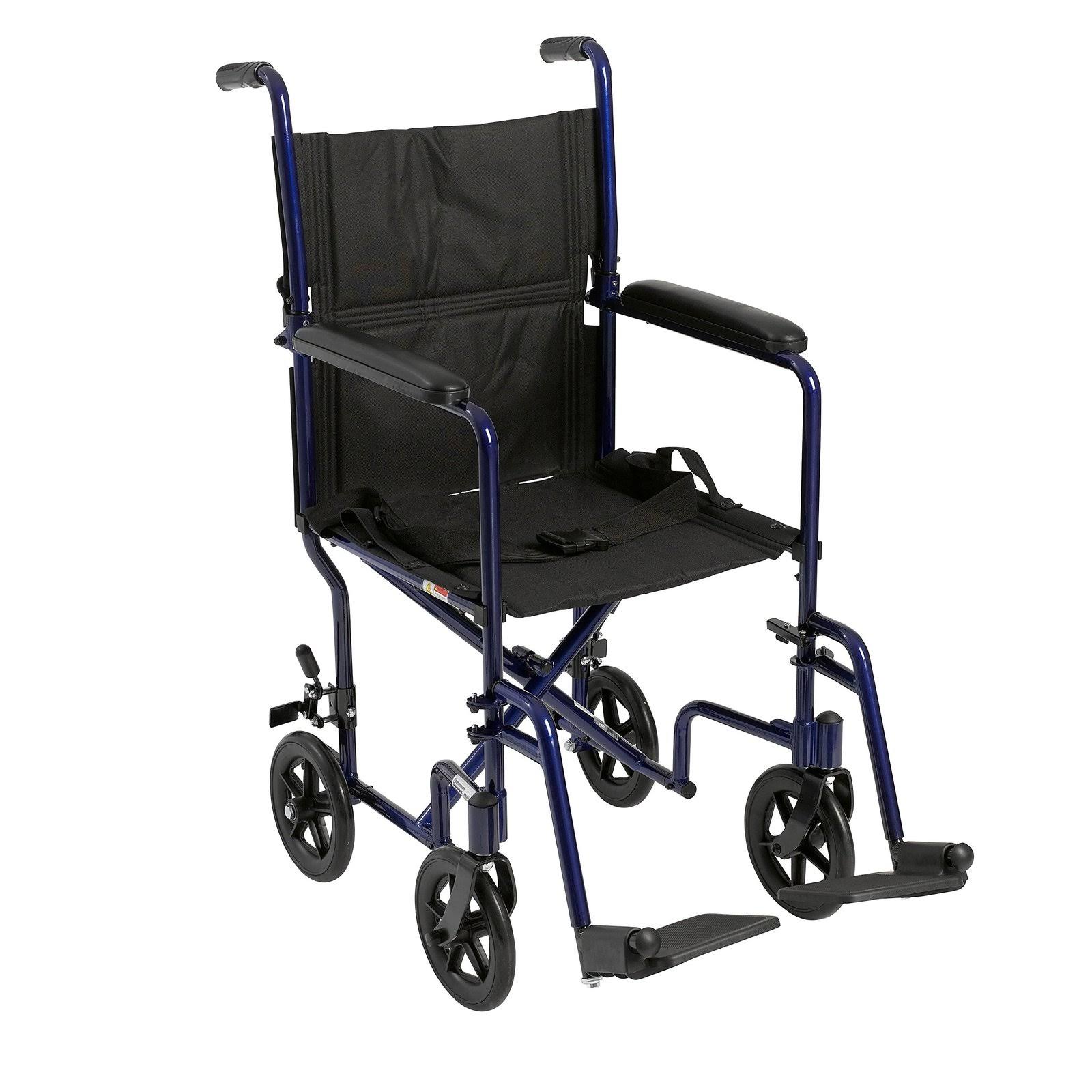 Drive Medical Lightweight Transport Wheelchair - Black and Blue, 19"