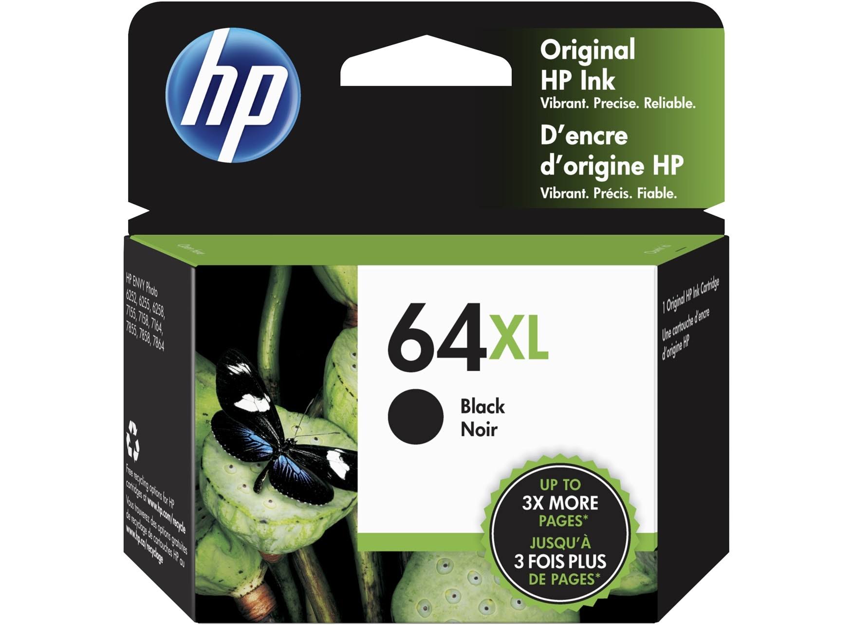 HP 64XL High Yield Original Single Ink Cartridge - 600 Page Yield, Black Noir