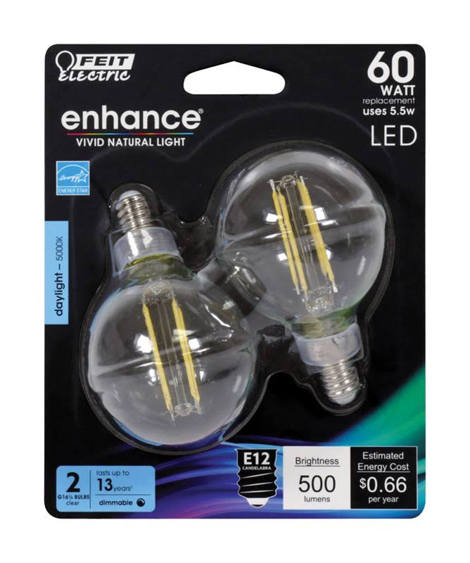 Feit Electric Enhance G16 5 Filament Led Light Bulb - 5.5W, 2pk