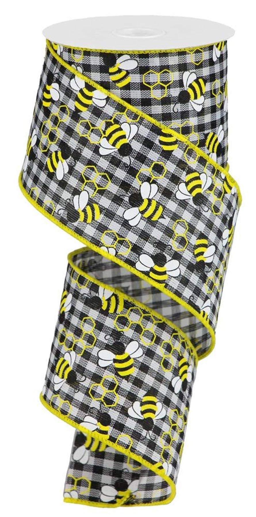 2.5"x10yd Mini Bumblebees Gingham Check Black/White/Yellow RGA183657