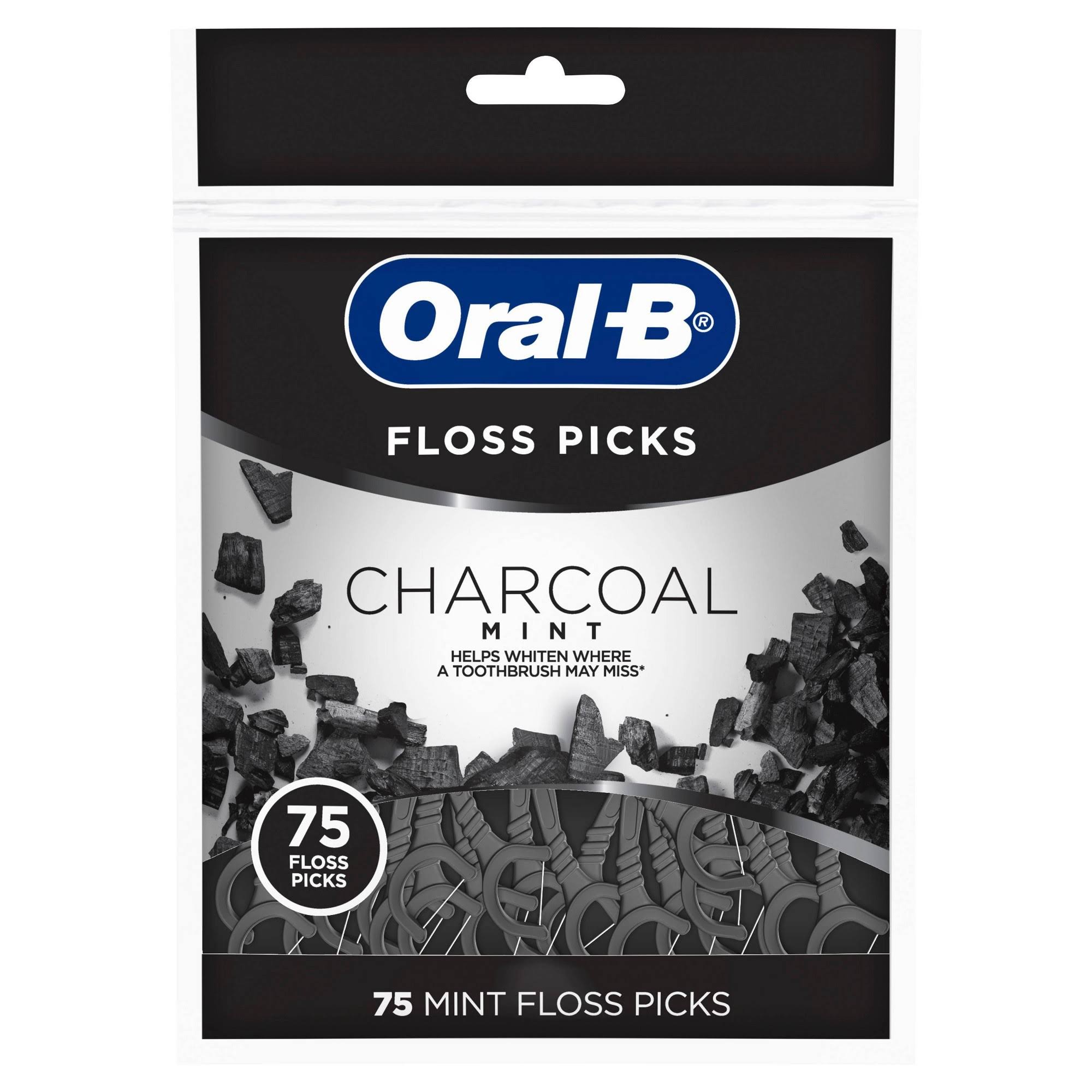 Oral-B Floss Picks, Charcoal Mint - 75 floss picks