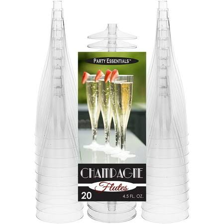 Party Essentials Disposable Hard Plastic 2-Piece Cocktail Champagne Flutes, 4.5 oz, 20-Count, Classic Clear