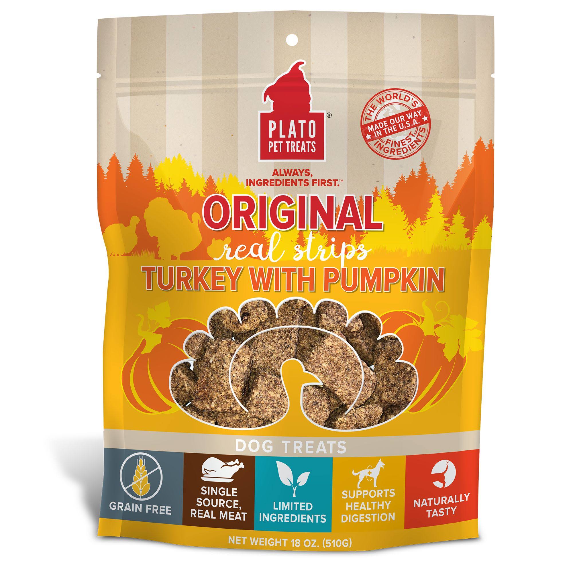 Plato Pet Treats Real Strips 18 oz / Turkey & Pumpkin
