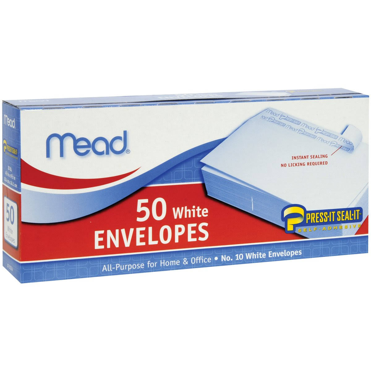 Mead Press-it Seal-it Business Envelope - White, 4-1/8in x 9-1/2in, 50pcs