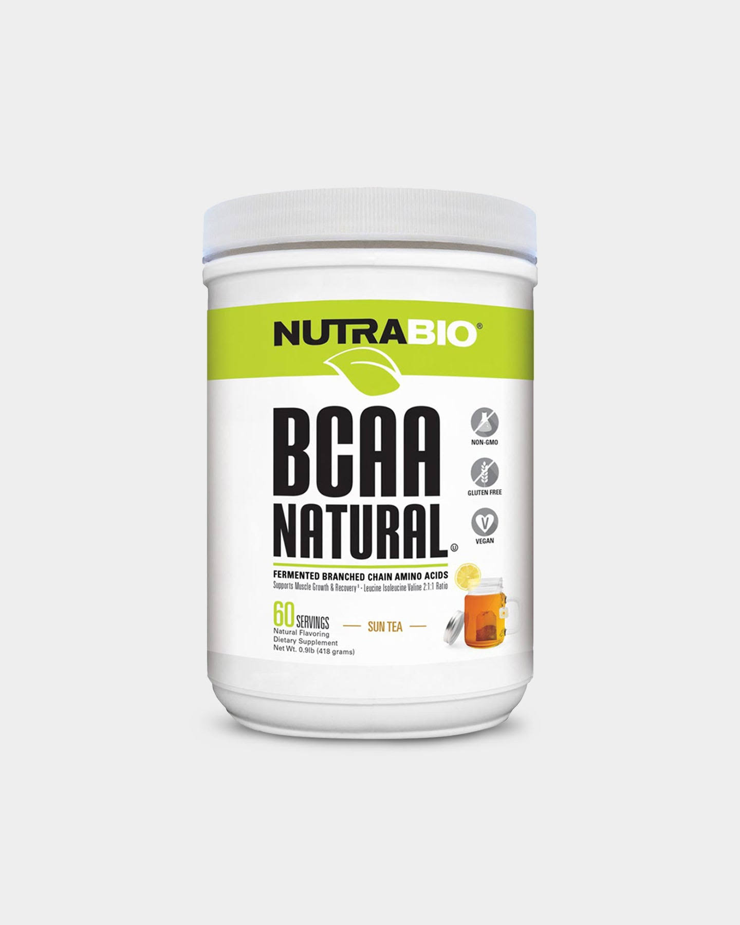 NutraBio BCAA Natural | Amino Acids & BCAAs | 60 Servings - Sun Tea