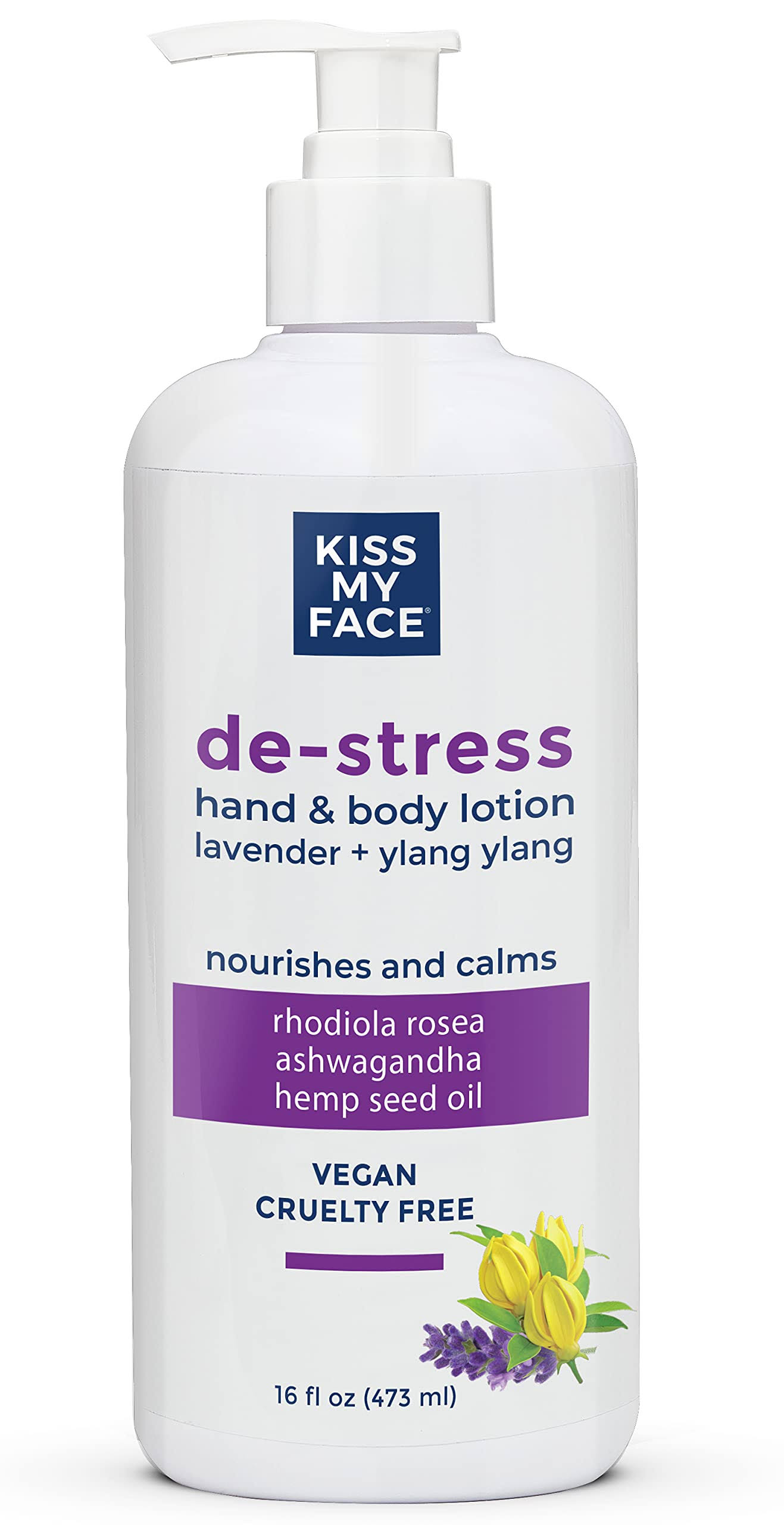 Kiss My Face De-Stress Hand & Body Lotion Lavender + Ylang Ylang 16 Fl oz (473 ml)