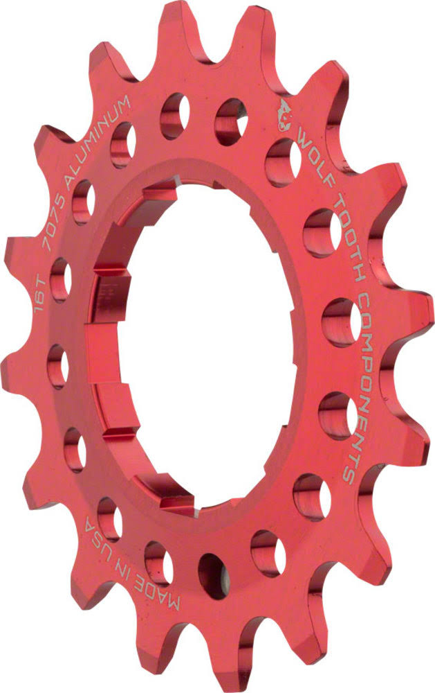 Wolf Tooth Components Single Speed Aluminum Cog: 16T, Compatible with 3/32" Chains, Red