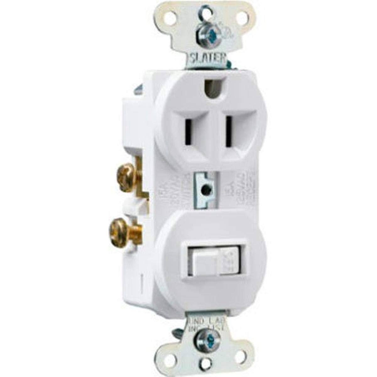 Pass and Seymour Combination Switch and Outlet - White, 2 Pole, 15 Amp