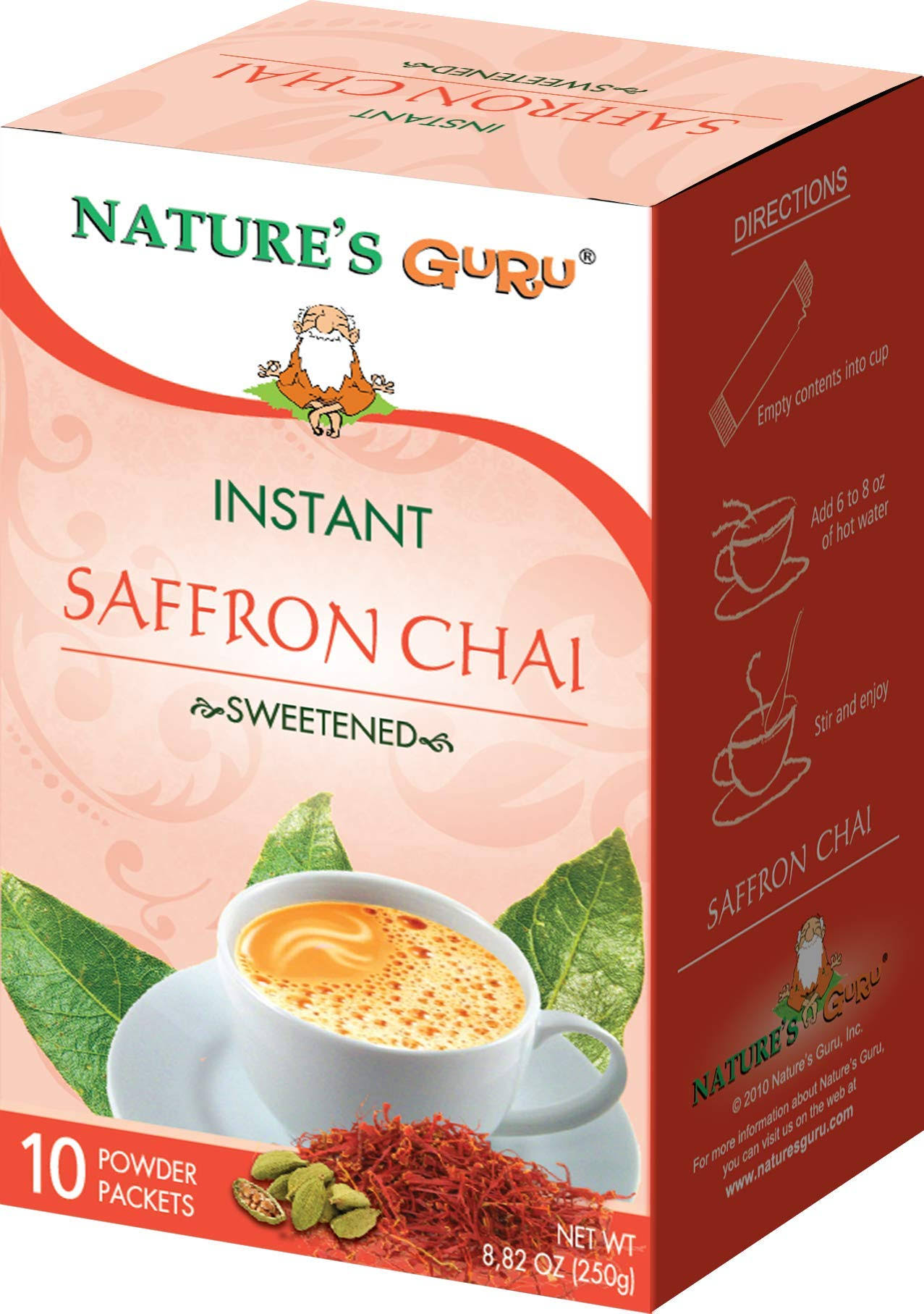 Nature's Guru Instant Saffron Chai Tea Drink Mix - 10 Packets