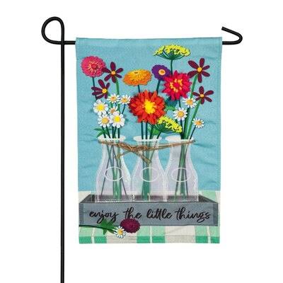 Evergreen Enterprises, Inc. Floral Milk Bottle Trio 2-Sided Linen 18 x 13 in. Garden Flag Small (Less than 13 in wide)