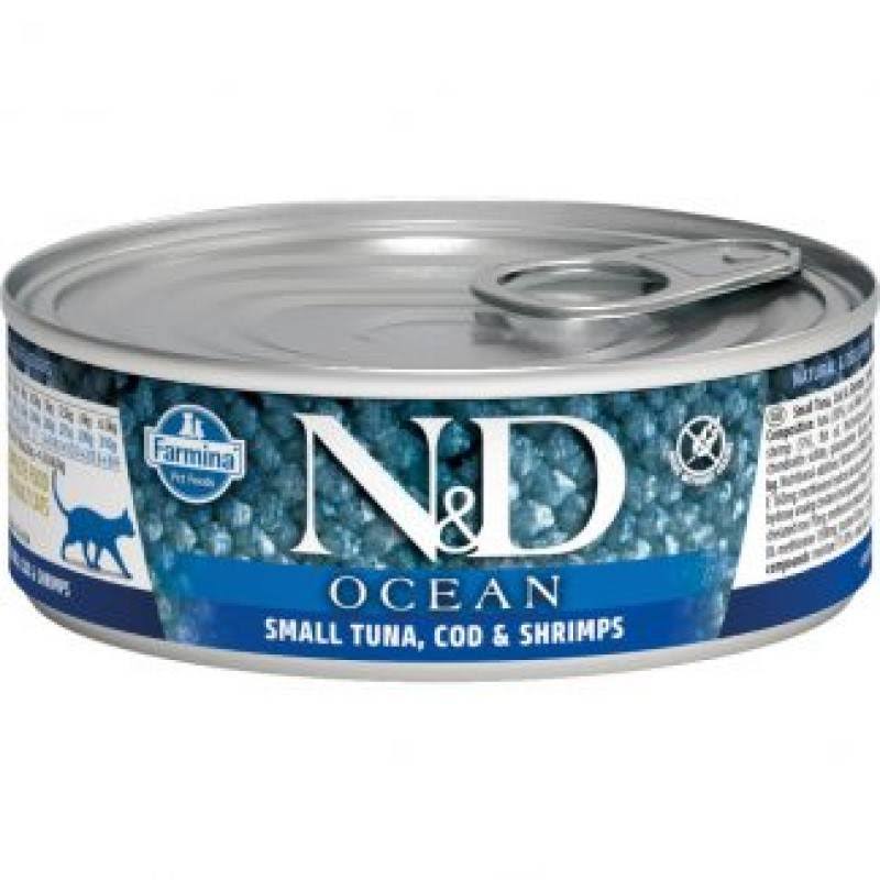Farmina N&D Ocean Bonito, Cod & Shrimp Adult Cat Wet Food, 2.8-oz