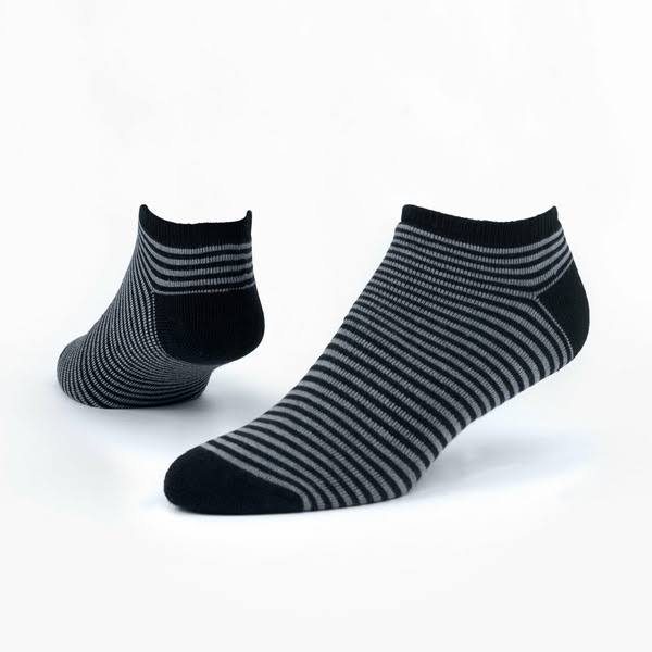 Maggie's Cotton Strip Footie Socks - Black & Grey - L - L (Large)