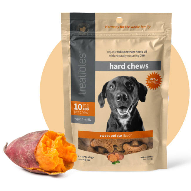 Treatibles Full Size Large GF Sweet Potato Extra Strength Hard Chews 10mg (45 ct) Hard Chew Dog Supplements - 8 oz Bag