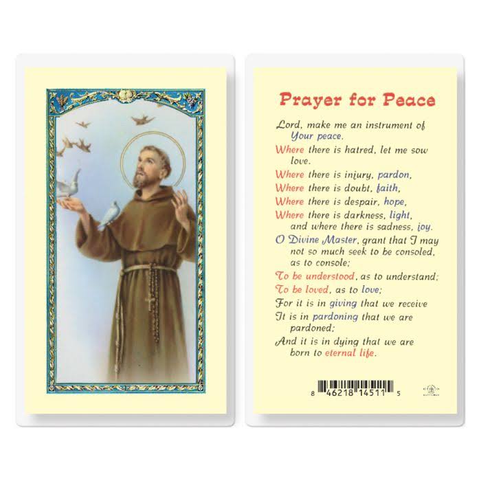 St Francis - Prayer for Peace Holy Card