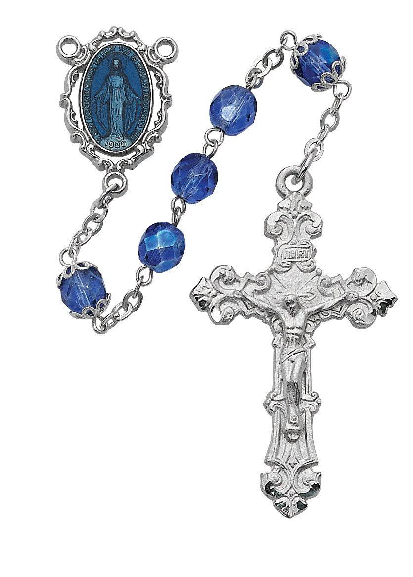 McVan R438rf 7 mm Glass Cross Rosary Set - Blue