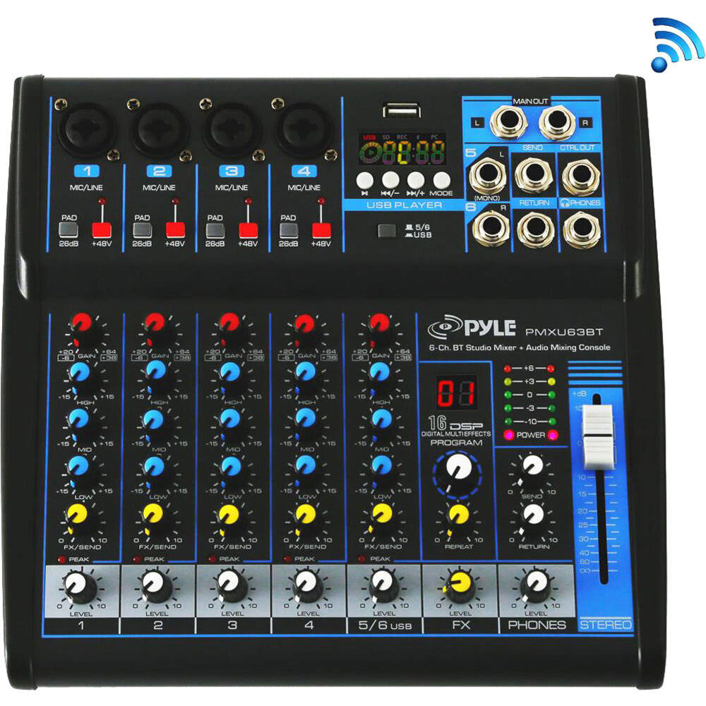 Pyle 6 Channel Bluetooth Studio Mixer DJ Controller Audio Mixing Console System