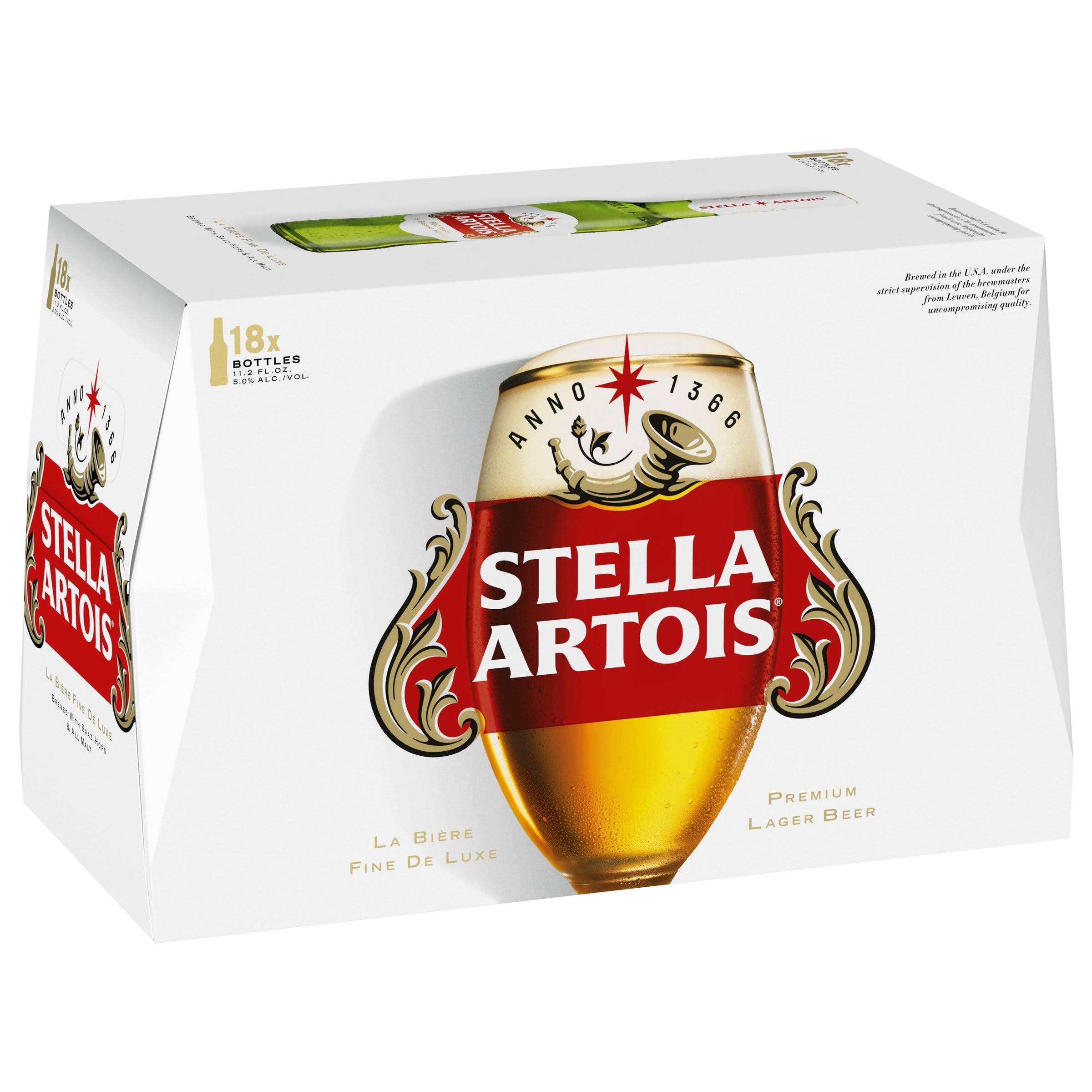 Stella Artois Beer, Premium Lager - 18 pack, 11.2 fl oz bottles