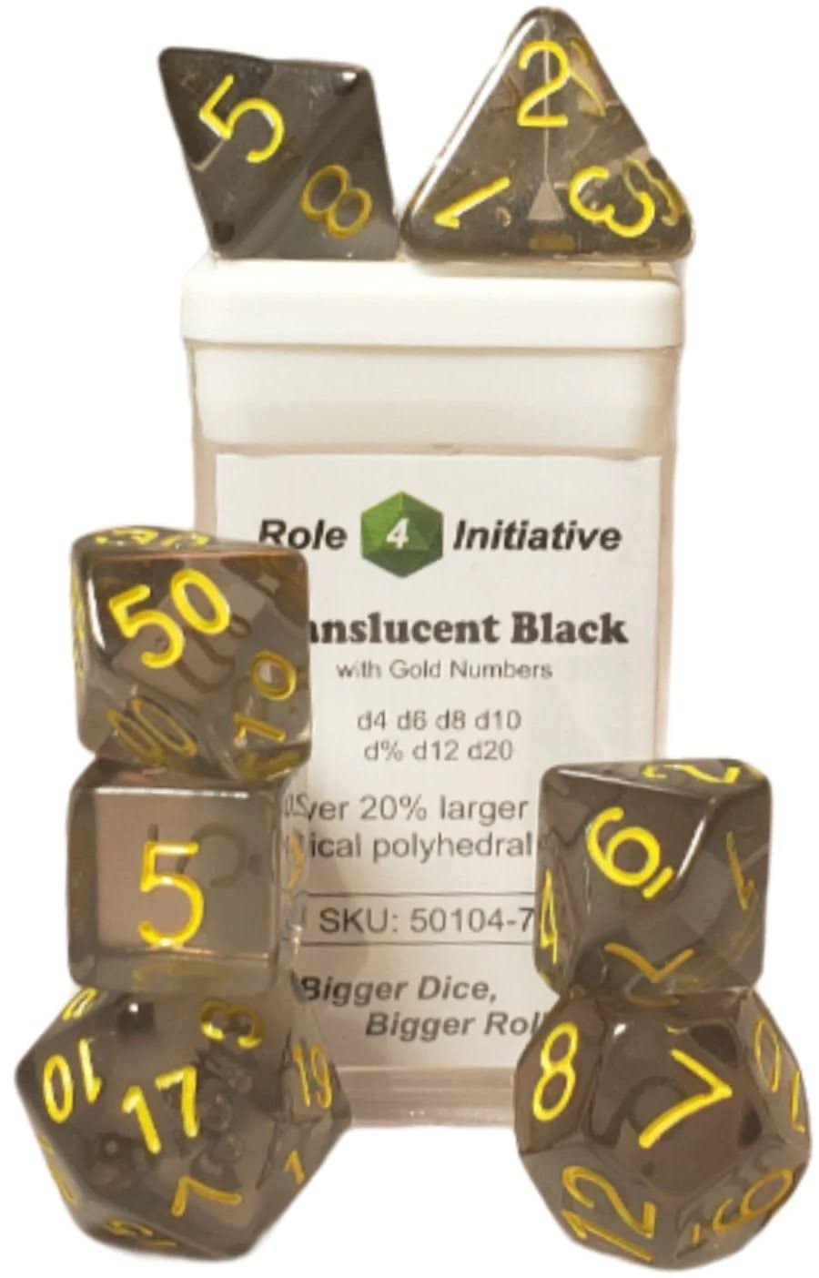 Set of 7 Polyhedral Dice Translucent Black (Smoke) with Yellow 50104-7B