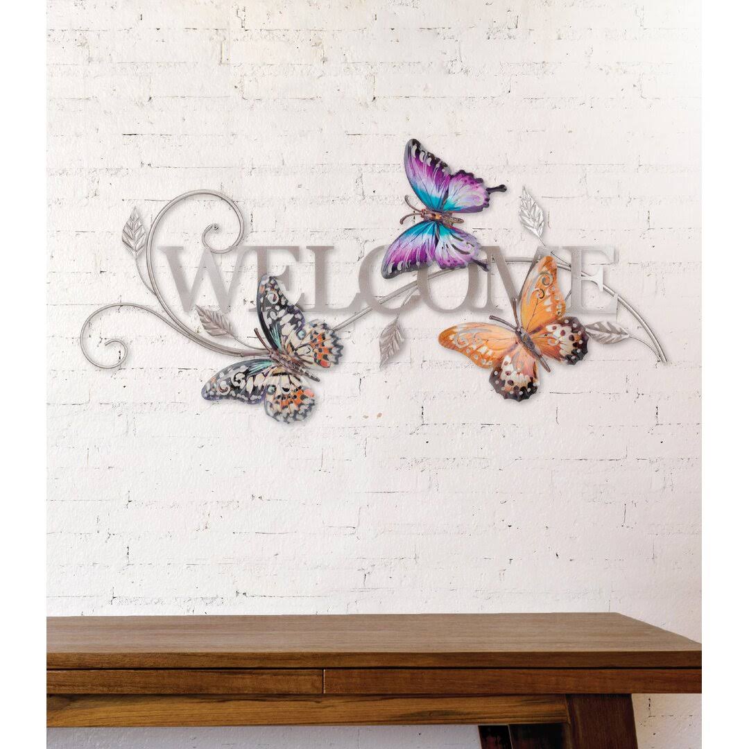 Regal Art & Gift Purple & Orange 'Welcome' Butterfly Luster Wall Sign One-Size