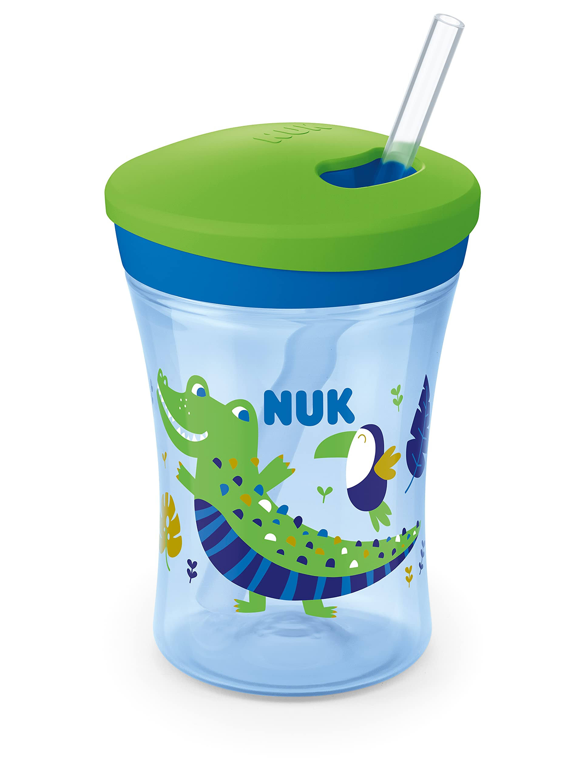 NUK Action Cup Toddler Cup with Chameleon Effect, 12+ Months, Colour Changing, Twist Close Soft Drinking Straw, Leak-proof, BPA-Free, Crocodile, Gree