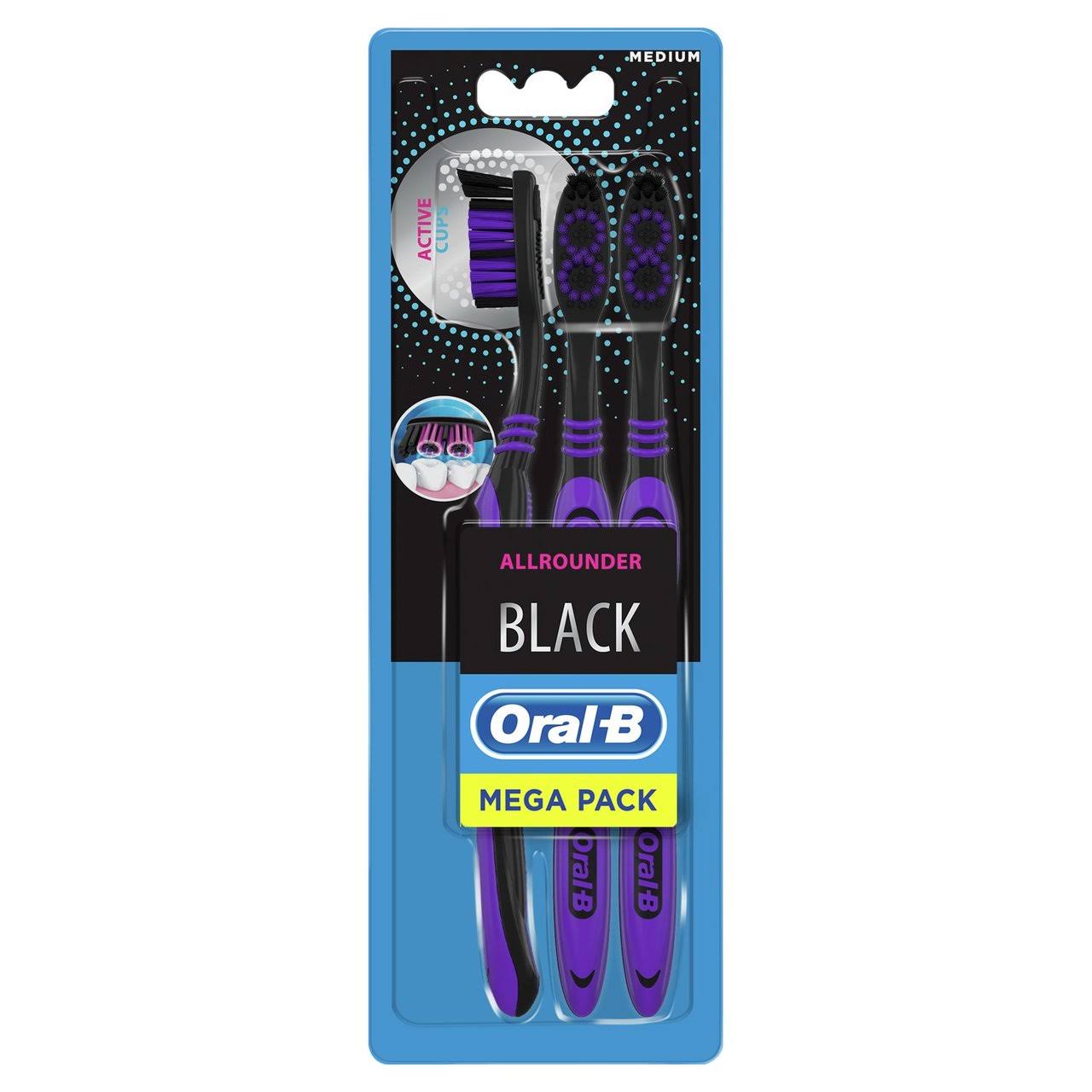 Oral B Allrounder Black Manual Toothbrush - Medium, 3pk