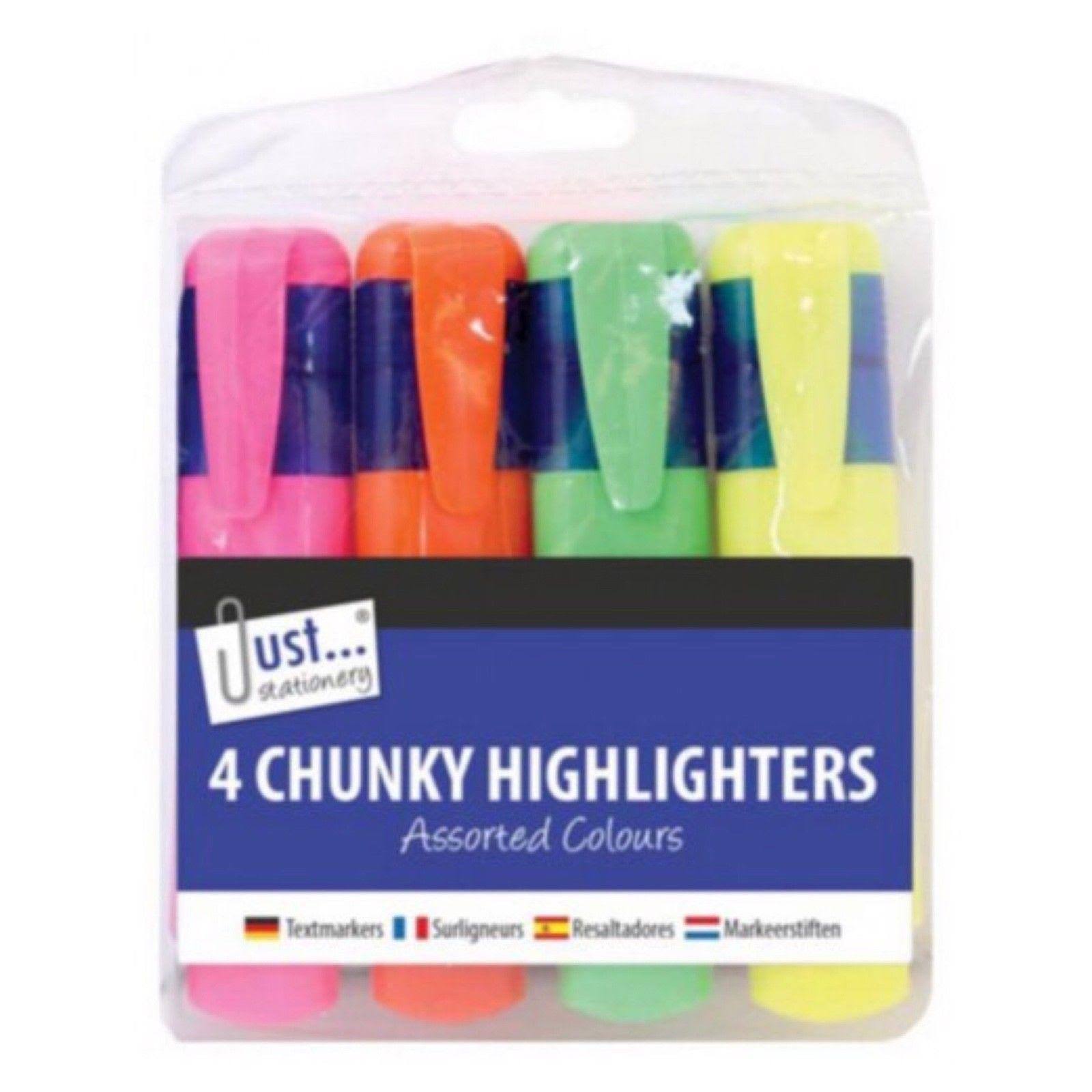 Chunky Highlighters Assorted Colour Chisel Pens Markers Office - 4pc