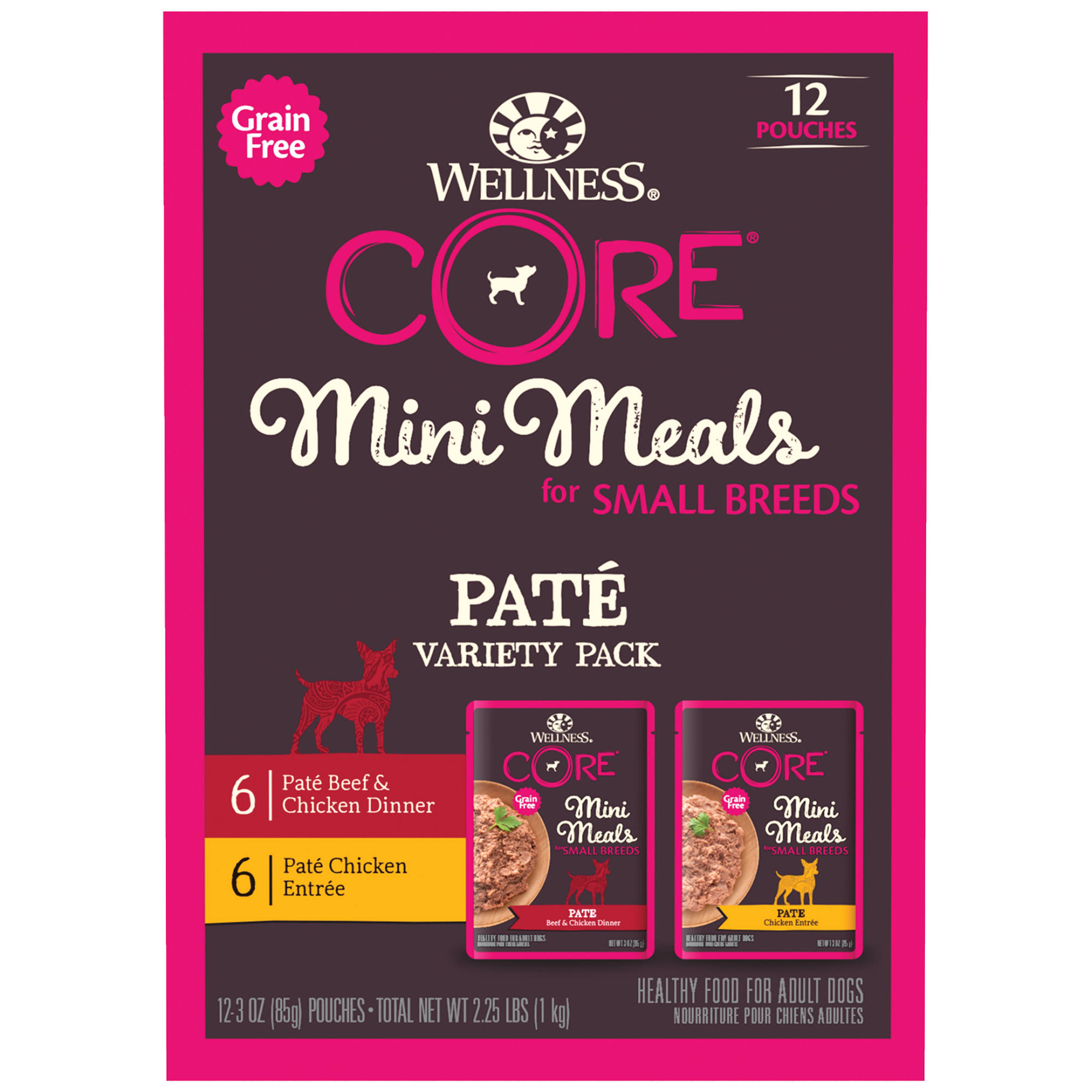 Wellness Core Mini Meals Small Breed Pate Wet Dog Food Variety Pack 3 oz Pouches (12 ct)
