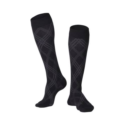 Touch Compression 20-30 mmHg Cotton Socks for Men, Black Argyle, Mediu