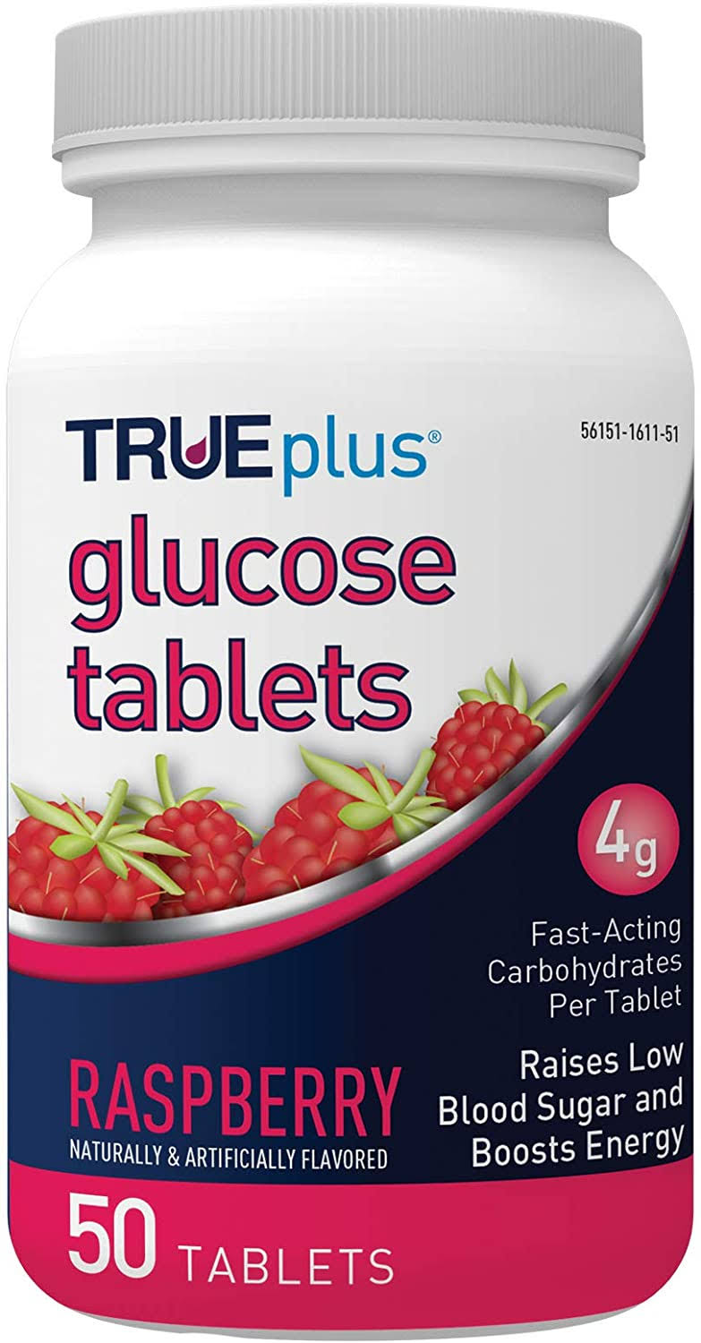 True Plus Glucose Tablets - Raspberry Flavor, 50ct