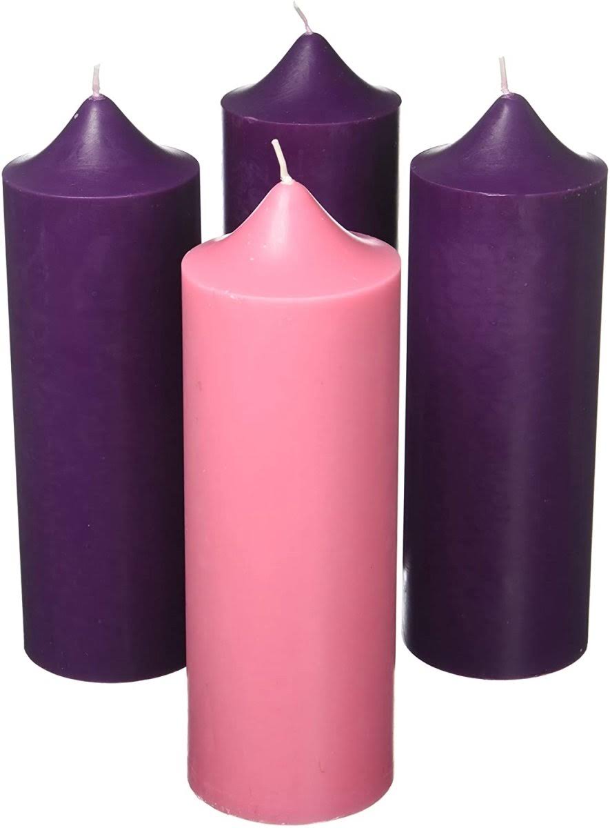 Christian Brands J5001 Avalon Gallery Wax Pillar Christmas Season Advent Candles Purple & Pink